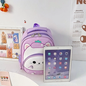 Purple cartoon cat kindergarten backpack for kids with a compact design for toddlers