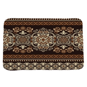 Rectangle flannel bath mat with brown mandala pattern for living room or bathroom
