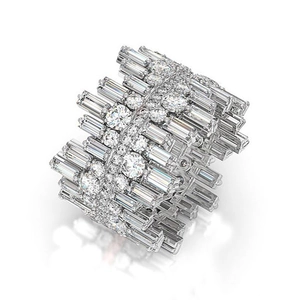 Vintage irregular wide band ring with shimmering pavé cubic zirconia for women