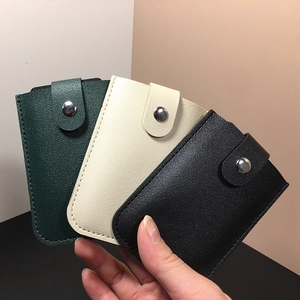 Slim PU leather card holder with pull-out slots and snap button in three colors