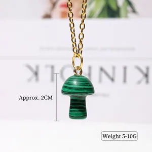 Natural malachite mushroom pendant necklace with gold chain, approximately 2cm height