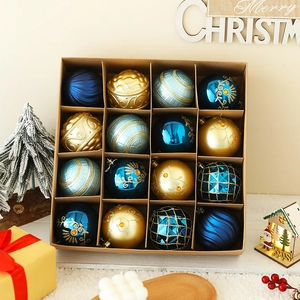 Set di 16 palline di Natale da 8cm in blu e oro in una confezione regalo festiva