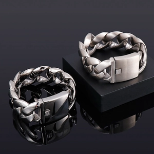 Rugged silver titanium steel Cuban link bracelets in polished and matte finish