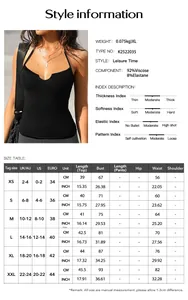 Detailed size chart and fabric composition for women Y2K ribbed slim fit tank top camisole