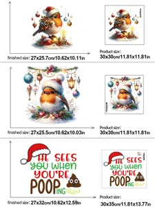 Size specifications for Christmas wall stickers featuring robins and holiday hats