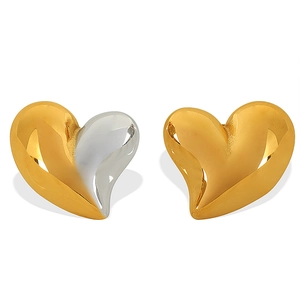 Boucles d'oreilles cœur en acier titane avec une finition bicolore or et argent polie