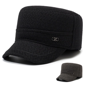 Men Cadet Cap Wool Blend Warm Winter Hat With Foldable Earflaps Adjustable Flat Top Windproof Outdoor Casual Classic