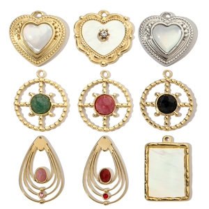 Stainless Steel Pendants DIY Jewelry Charms Natural Stone Shell Heart Water Drop Geometric French Retro Style For Women