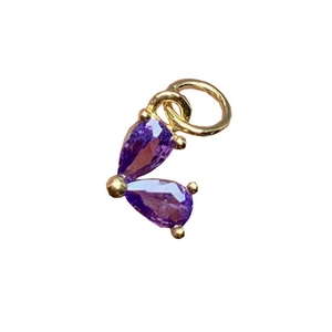 Gold-plated heart pendant necklace with purple teardrop zircon stone and rabbit ear bail