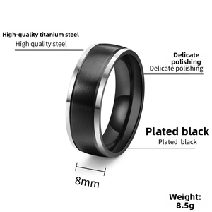 Detail eines 8mm Titanstahlrings mit schwarzer Bürstenoberfläche und polierten Kanten