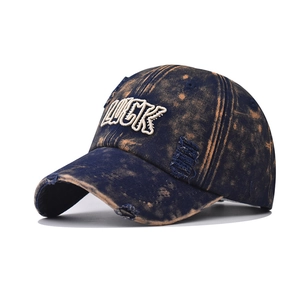 Vintage Washed Denim Baseball Cap Distressed Acid Wash Embroidery LUCK Letter Dad Hat Adjustable For Men Women