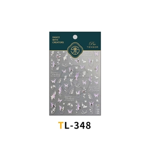 Detail of TL-348 nail stickers featuring purple butterflies and floral vine patterns