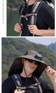 Dettaglio cappello parasole con ventola solare e protezione per il collo rimovibile