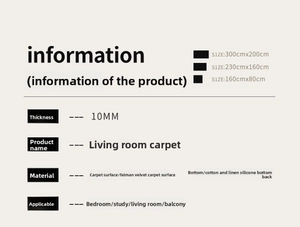 Detail specifications of vintage carpet showing 10mm thickness and anti-slip backing details