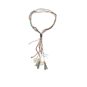 Bohemian multilayer fringe pendant necklace with acrylic crystals and suede tassels