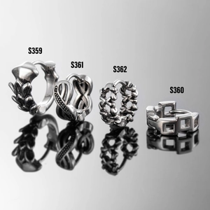 Retro stainless steel hoop earrings in four silver styles with engraved star patterns
