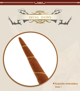 Detailed macro view of brown ox horn headband with exquisite golden spiral embroidery