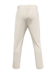 Detail view of the elastic waistband and premium fabric texture of men's casual pants