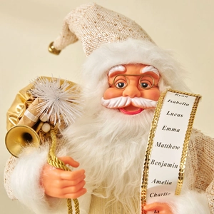 Statuetta di Babbo Natale bianco e oro con sacco regalo e rotolo di nomi decorativo