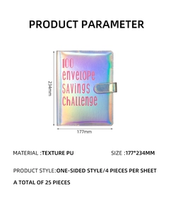 Holographic PU leather 100 envelope savings challenge binder with 25 interior pages