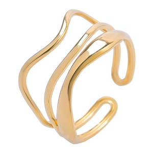 Detail showing the polished golden multi-layer wavy flowing lines of the adjustable ring