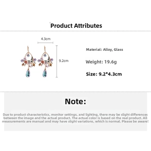 Detail showing dimensions of 9.2x4.3cm for colorful bohemian crystal drop earrings