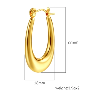 Boucles d'oreilles ovales en U en acier inoxydable doré 18K, taille 27mm par 18mm