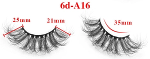 Detail specifications for 6D false eyelashes 6d-A16 showing 21-25mm length and 35mm band
