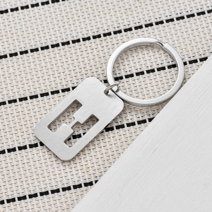 Silver hollow letter H keychain with brushed metal rectangle pendant for bags and car keys