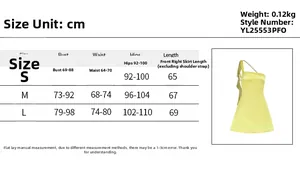 Detailed size chart for satin bodycon dress with bust, waist, and hips measurements in cm
