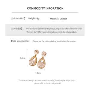 Detailed size specifications for 18K gold plated teardrop earrings with copper material