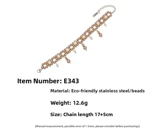 Detail view of handmade grey pearl stainless steel bracelet with sizing and lobster clasp
