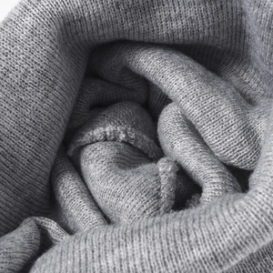 Grey rib-knit winter beanie hat for men and women featuring thick thermal dual-layer fabric