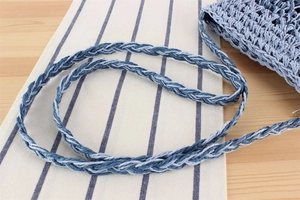 Macro shot of blue woven shoulder strap texture and material detail of the beach bag
