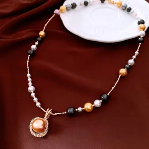 Collier De Künstliche Perles Multicolores Vintage Avec Pendentif En Cuivre Plaqué Or Zircone Bijoux De Mode Élégants
