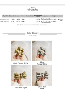 Size guide for acrylic mini bags featuring butterfly and flower pearl designs