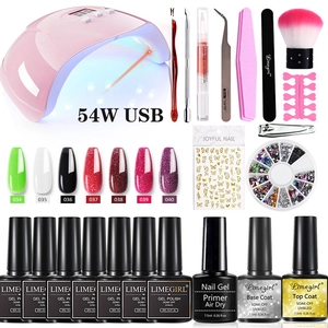 Professional 54W UV LED nail lamp kit with colorful gel polish and manicure tools