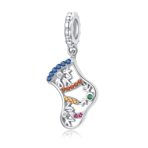 Weihnachtsstrumpf Charm S925 Sterlingsilber Bunter Zirkonia Hohle Schneeflocke DIY Schmuck Armband Anhänger