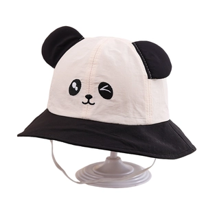 Cute panda quick-dry sun hat for toddlers with 3D ears and protective chin strap