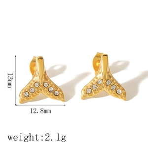 Boucles d'oreilles queue de poisson en acier inoxydable doré 18 carats et zircon