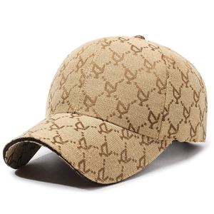 Classic khaki jacquard baseball cap with monogram pattern and curved brim for outdoor sun protection