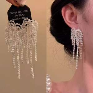 Rhinestone Tassel Drop Earrings With 925 Sterling Silver Earring Post Long Sparkling Copper Dangle Jewelry For Women