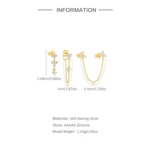 Detailed size specifications for S925 silver petal earrings with zirconia tassels