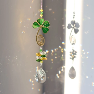 Four-leaf clover crystal suncatcher pendant with colorful beads for window decoration