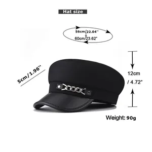 Guide des tailles pour casquette militaire en cuir PU avec circonférence 56-60cm