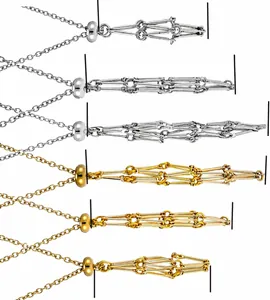 Size guide for crystal holder necklaces showing various pendant lengths in gold and silver
