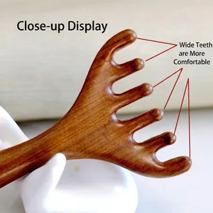 Natural sandalwood five-tooth massage comb with wide-tooth design for head relaxation