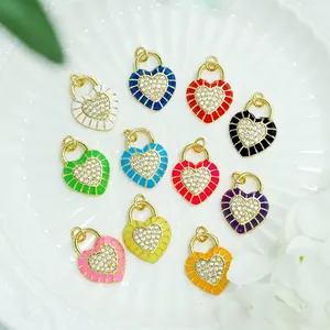 18K gold plated heart lock pendants with micro-pave cubic zirconia and colorful enamel