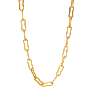 Detail view of 18K gold plated stainless steel necklace with elongated oval link design