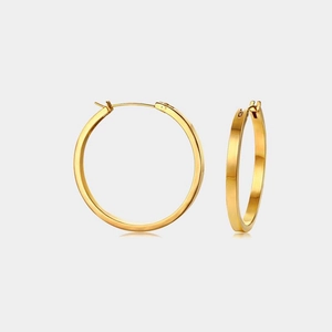 Polished 18K gold plated stainless steel hoop earrings for women with latch back closure